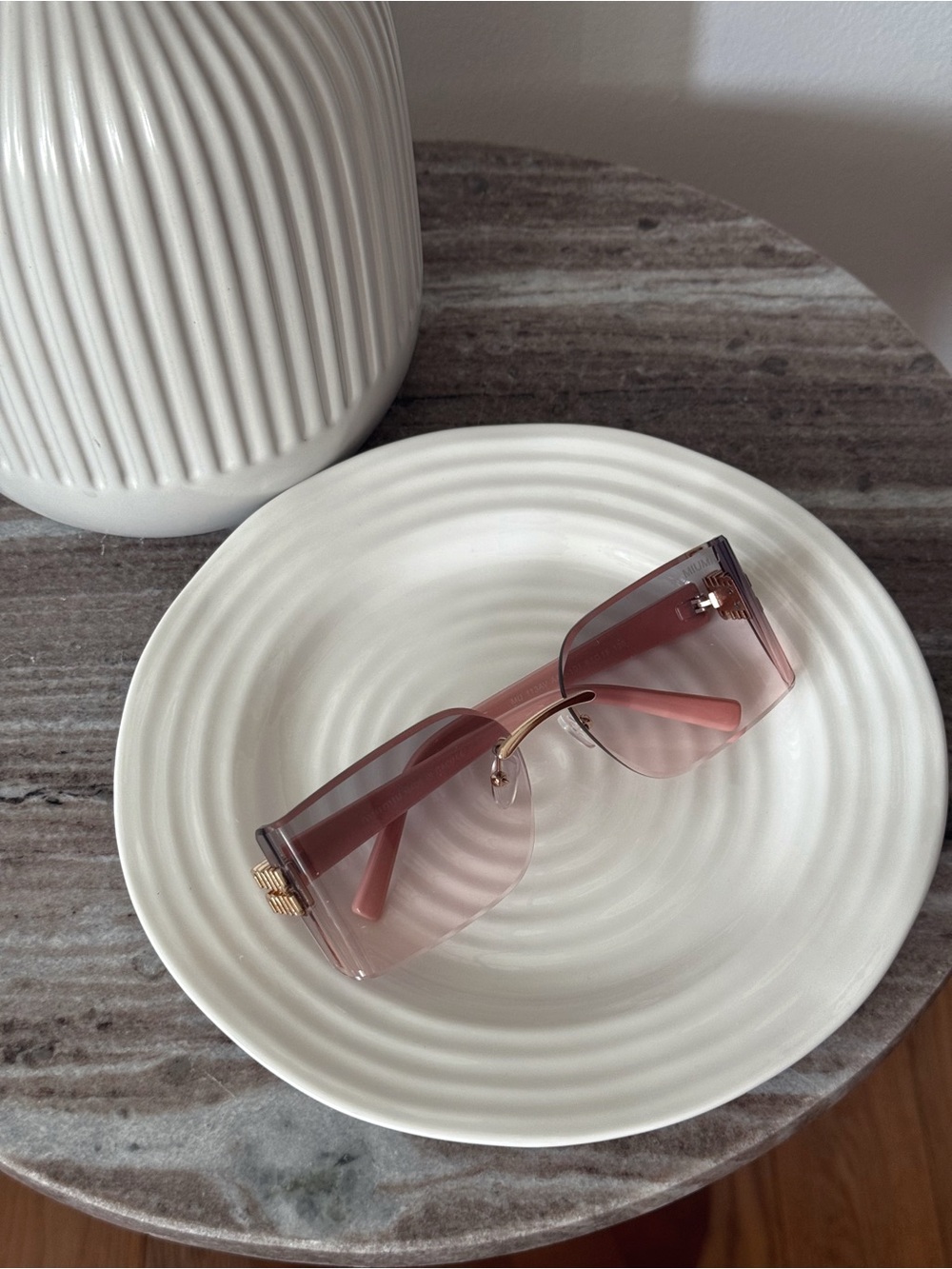 Pink Gradient Rimless Shield Sunglasses
